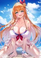 ビキニ姿のペコリーヌとビーチで青姦騎乗位セックス！