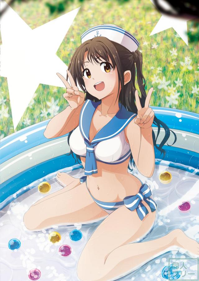 セーラー水着を着たアイドルのグラビア風のイラスト集 <> 003
