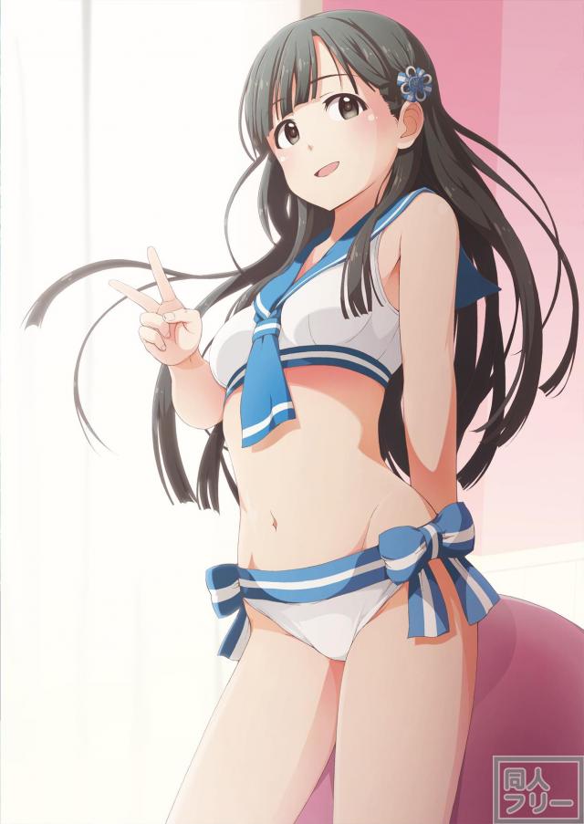 セーラー水着を着たアイドルのグラビア風のイラスト集 <> 005