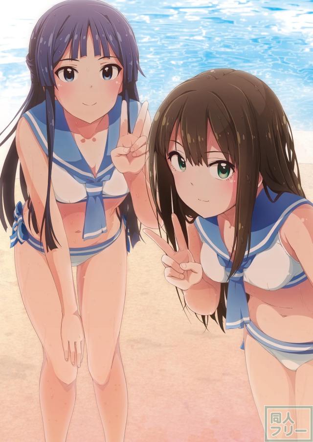 セーラー水着を着たアイドルのグラビア風のイラスト集 <> 008