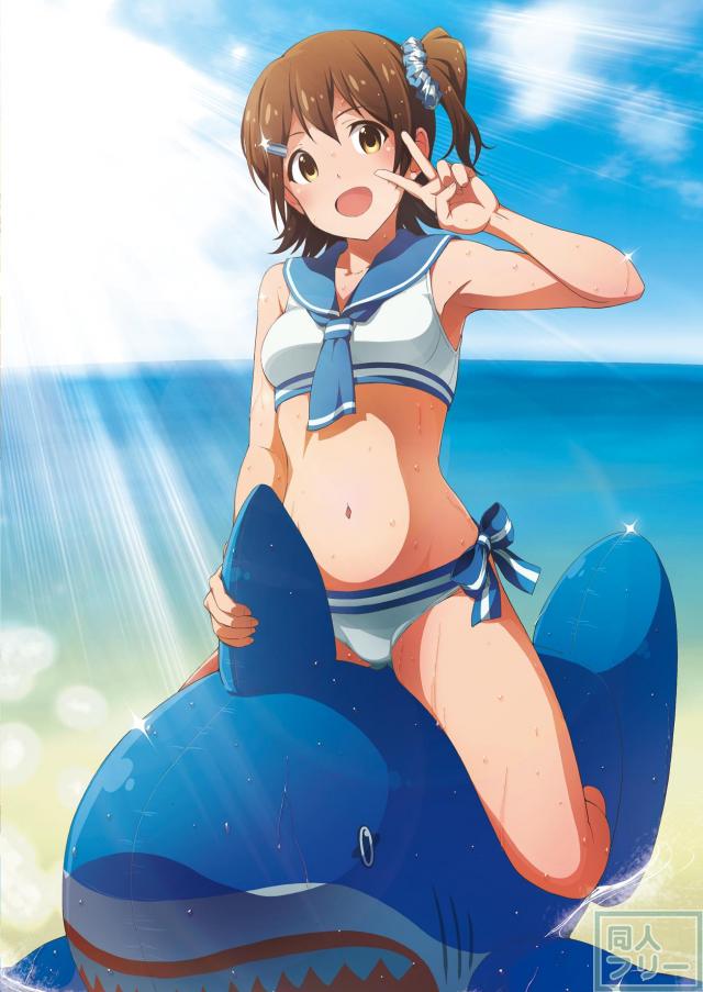 セーラー水着を着たアイドルのグラビア風のイラスト集 <> 009