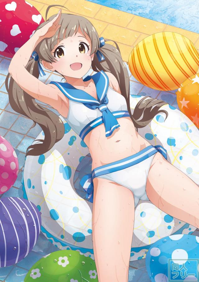 セーラー水着を着たアイドルのグラビア風のイラスト集 <> 010