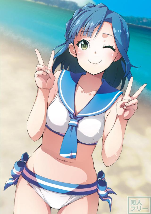 セーラー水着を着たアイドルのグラビア風のイラスト集 <> 011