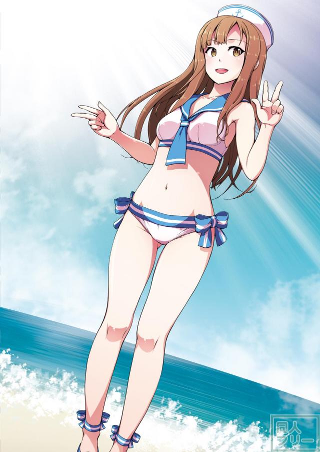 セーラー水着を着たアイドルのグラビア風のイラスト集 <> 015