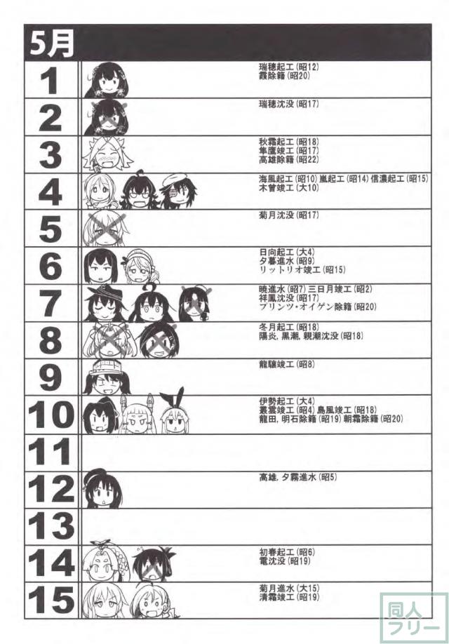 艦娘達の起工日・進水日・竣工日・沈没日・除籍日をカレンダー化 <> 020
