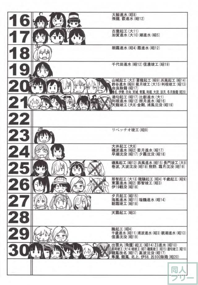 艦娘達の起工日・進水日・竣工日・沈没日・除籍日をカレンダー化 <> 043