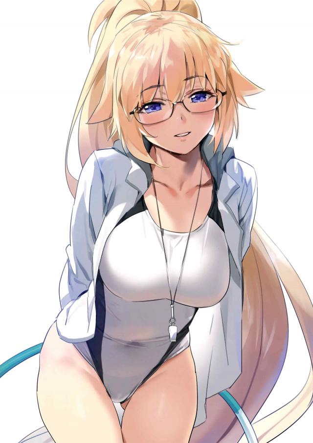 [美麗フルカラー]競泳水着ポニテメガネジャンヌと処女ックス＆令呪で身動きできない邪ンヌが二穴輪姦される二本立て <> 002