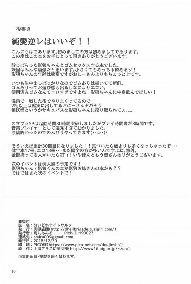 温泉旅館で酔っぱらい影狼ちゃんと騎乗位ックス <> 017