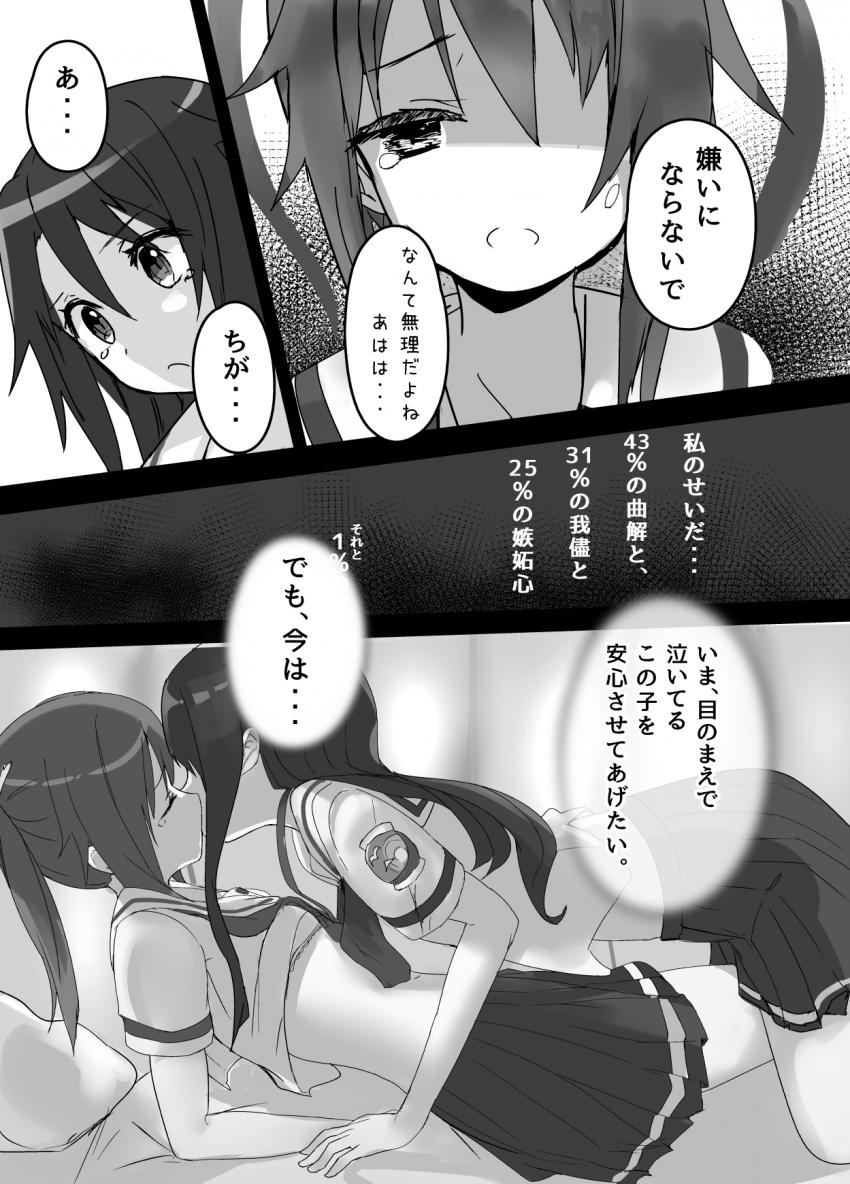 ミケにひどいことをされていると勝手に勘違いしたシロは涙を流しながらミケに訴える。ミケはシロを慰めるために百合エッチを許す。 <> 014