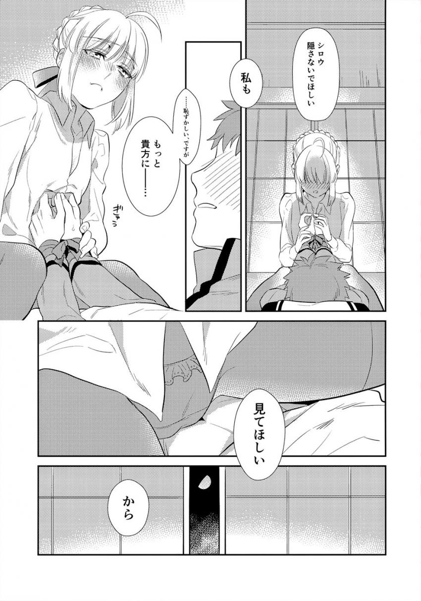セイバーがお酒の力を借りて士郎にアプローチ。頑張ってシロウに気持ち良くなってもらおうと健気にご奉仕するセイバー。 <> 024