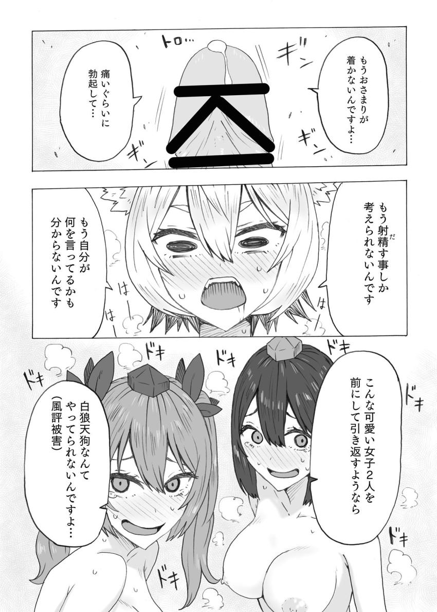 デカくなりすぎたふたなりチンポのせいで天狗女子たちが相手をしてくれなくなり性欲爆発寸前の犬走椛。そんな彼女の前に欲求不満な射命丸文と姫海棠はたてが現れて3Pセックスすることに！ <> 012