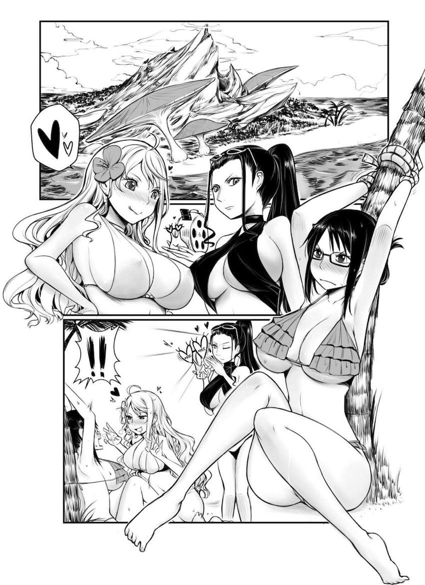 ワンピースヒロインたちがビーチで大乱交百合えっち！ <> 004