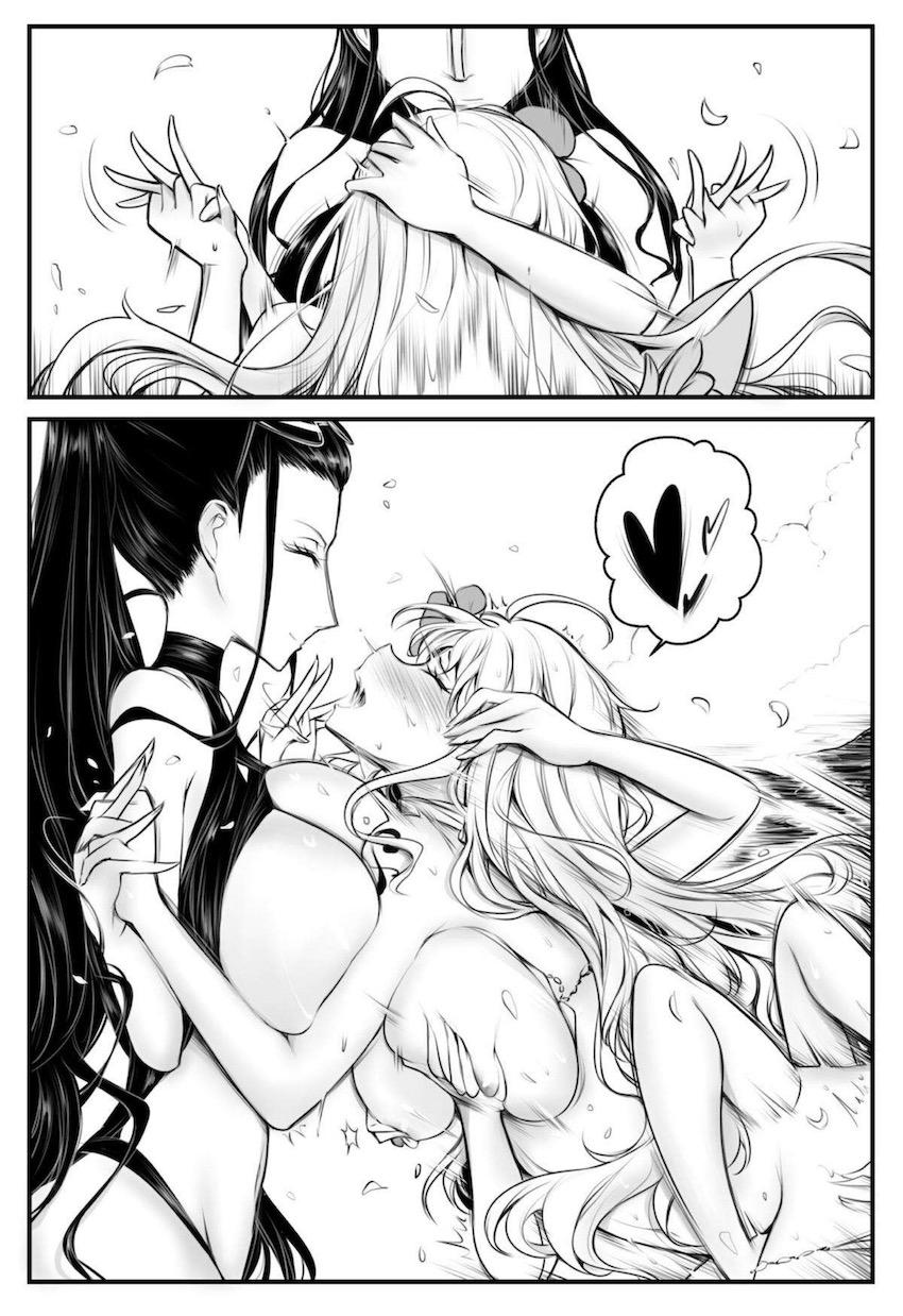 ワンピースヒロインたちがビーチで大乱交百合えっち！ <> 009
