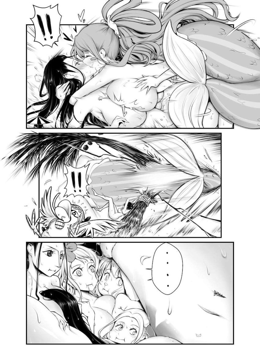 ワンピースヒロインたちがビーチで大乱交百合えっち！ <> 029