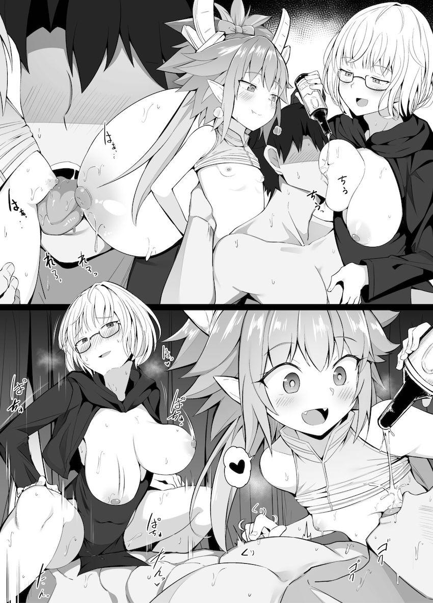 貧乳巨乳コンビと中出し3Pセックス！Wフェラでチンポ掃除！ <> 002
