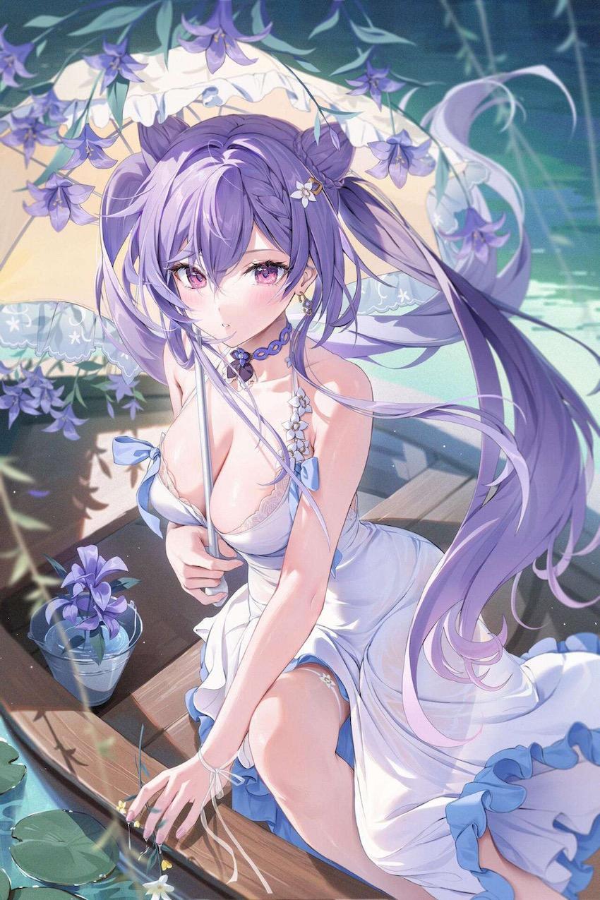 日傘ドレスの刻晴に生中出し！ <> 1