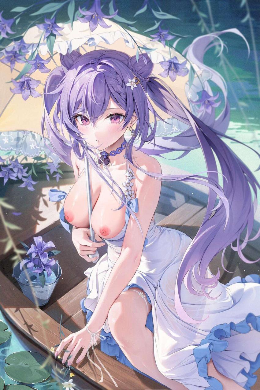 日傘ドレスの刻晴に生中出し！ <> 002