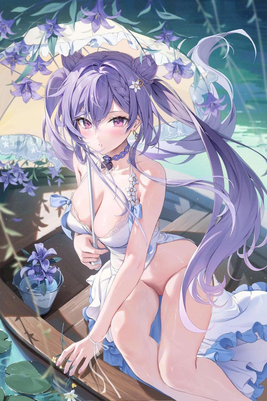 日傘ドレスの刻晴に生中出し！ <> 003