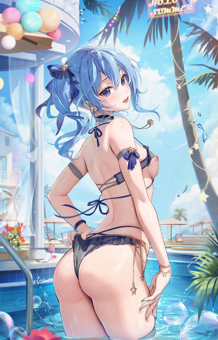 ビキニ姿の星街すいせいちゃんとリゾートプールで青姦セックス！ <> 002