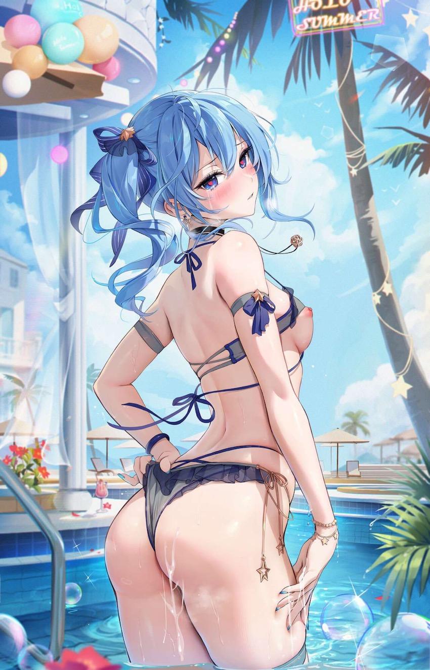 ビキニ姿の星街すいせいちゃんとリゾートプールで青姦セックス！ <> 011