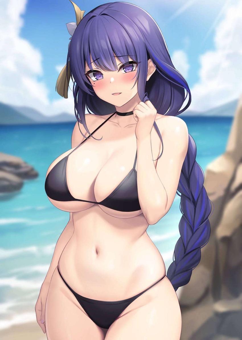 ビーチの岩陰で雷電将軍と全裸青姦セックス！美巨乳おっぱいを後ろから揉みしだきながら背面座位で生中出し！ <> 1