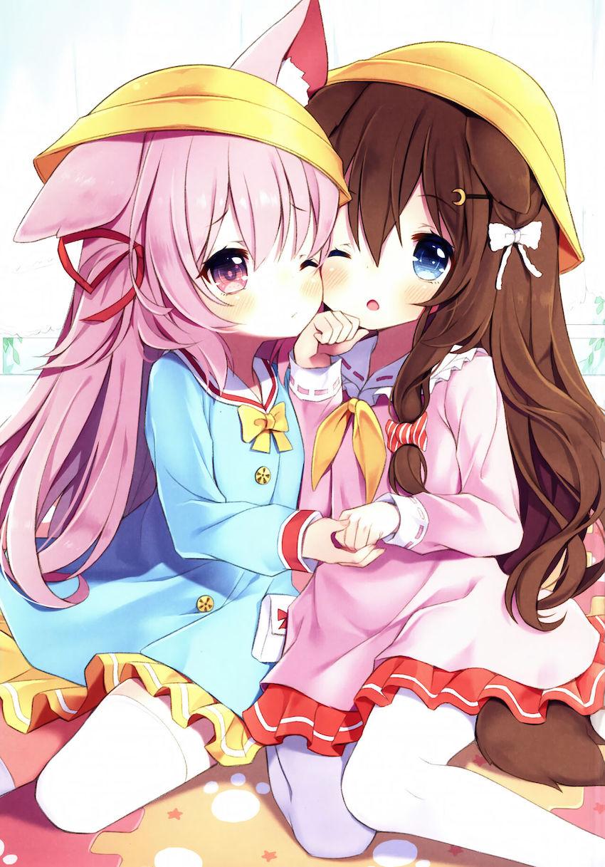 【非エロ】文月ちゃん如月ちゃんケモ耳しっぽロリ百合イラスト集 <> 002