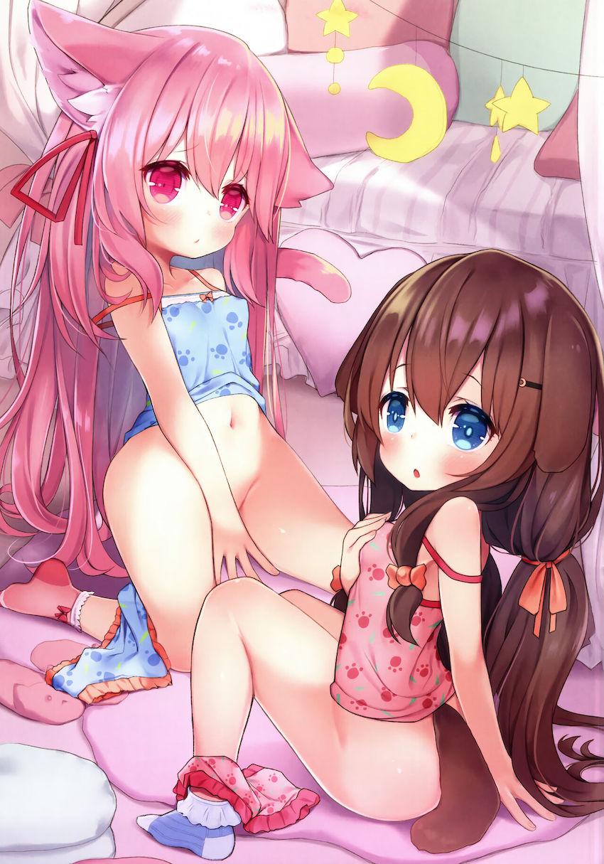 【非エロ】文月ちゃん如月ちゃんケモ耳しっぽロリ百合イラスト集 <> 008
