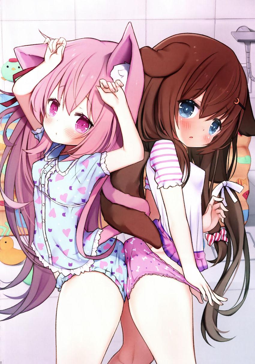【非エロ】文月ちゃん如月ちゃんケモ耳しっぽロリ百合イラスト集 <> 009