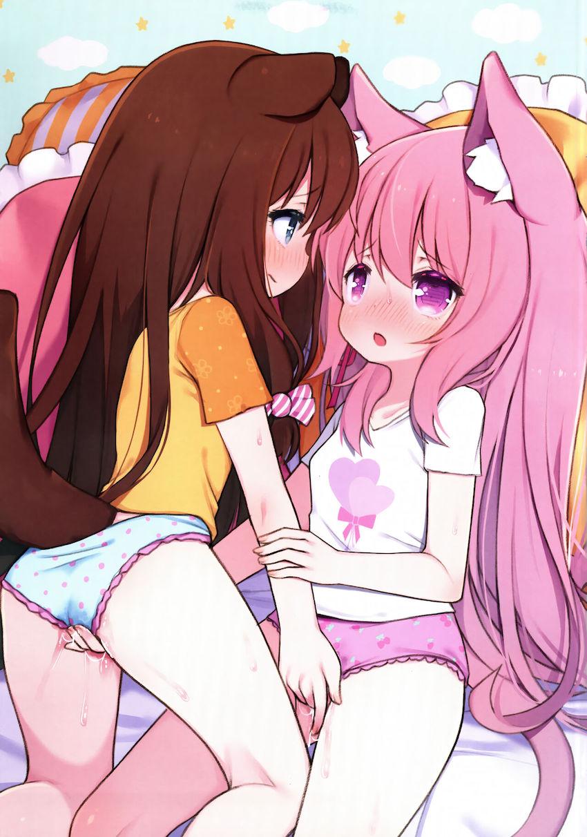 【非エロ】文月ちゃん如月ちゃんケモ耳しっぽロリ百合イラスト集 <> 012