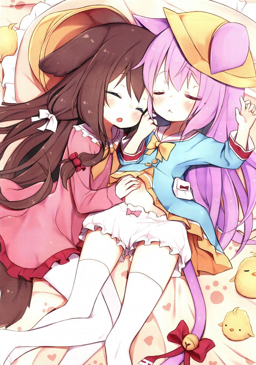 【非エロ】文月ちゃん如月ちゃんケモ耳しっぽロリ百合イラスト集 <> 013