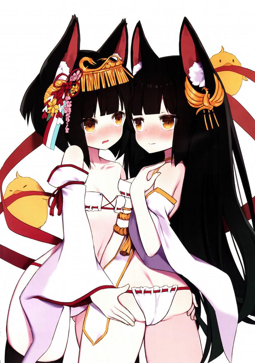 【非エロ】文月ちゃん如月ちゃんケモ耳しっぽロリ百合イラスト集 <> 023