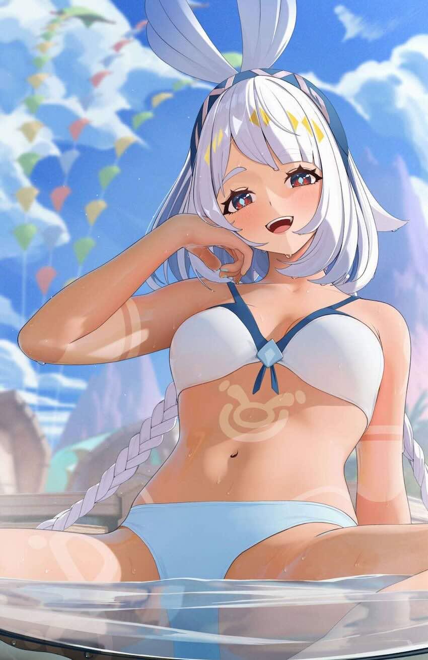 青空の下、くっきり日焼け跡のムアラニと騎乗位えっち！ <> 1
