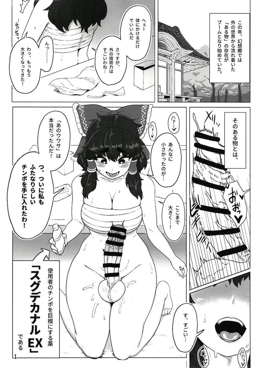 チルノのふたなりデカチンポを使って尿道オナニーする規格外デカチンポふたなり霊夢 <> 002